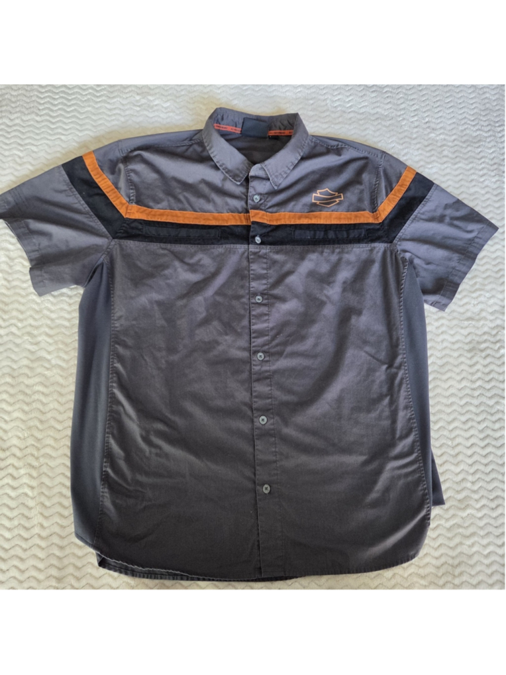 Harley Davidson Mechanic Shirt Mens 3XL Gray Black And Orange Button Down Biker